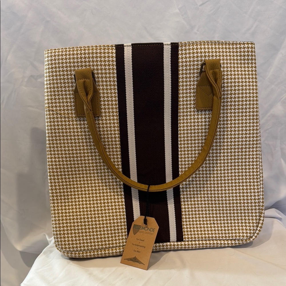 Stylish Houndstooth Tote Bag with Stripes